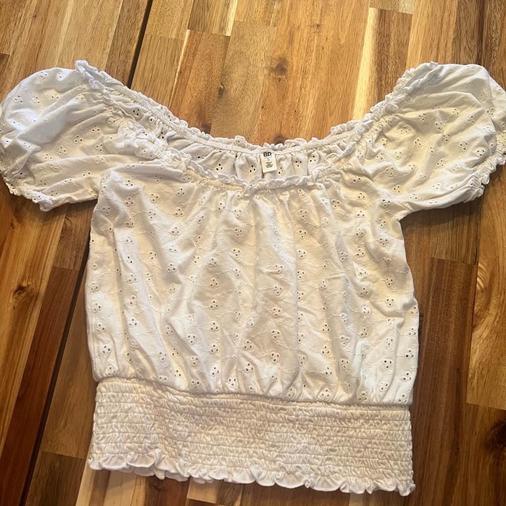 BP White Eyelet Off-Shoulder Top